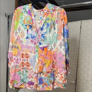 Johnny Was Multicolor Floral Patchwork Shirt